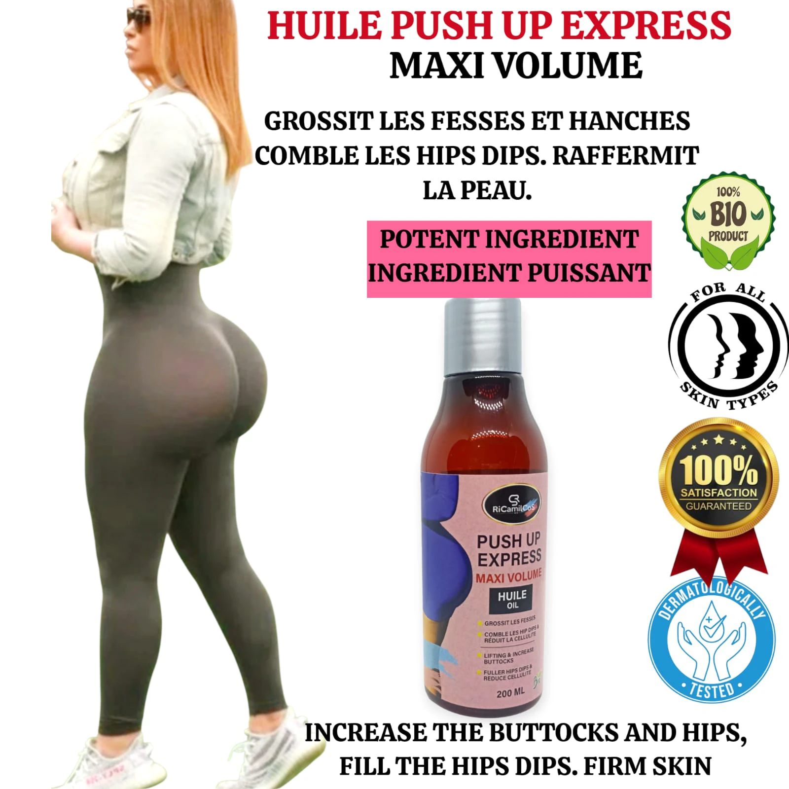 HUILE pour Grossir fesses, Poitrine et hanches- PUSH UP EXPRESS MAXI VOLUME popotin galbé